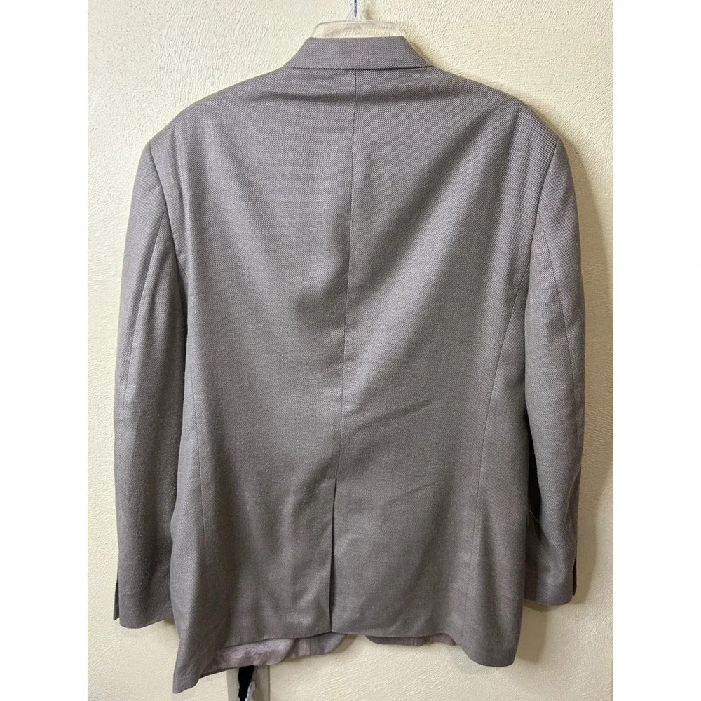 Chaps Mens 42L Blazer Sport Coat Tan Linen Blend Two Button Paisley Lining 42 L